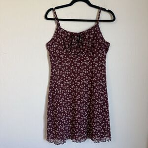 Wallflower Sz Large Pink Ditsy Floral Mesh Curly Ruffle Hem Babydoll Mini Dress